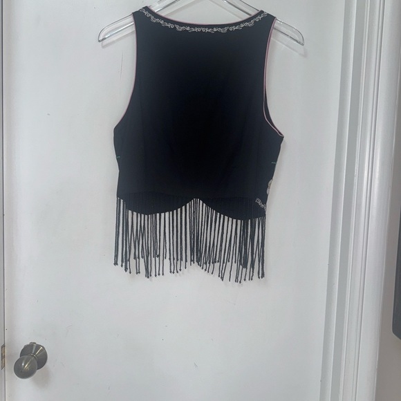 Agua Bendita Otis Nopal Floral Embroidered Cover-up Vest Fringe - Picture 10 of 11